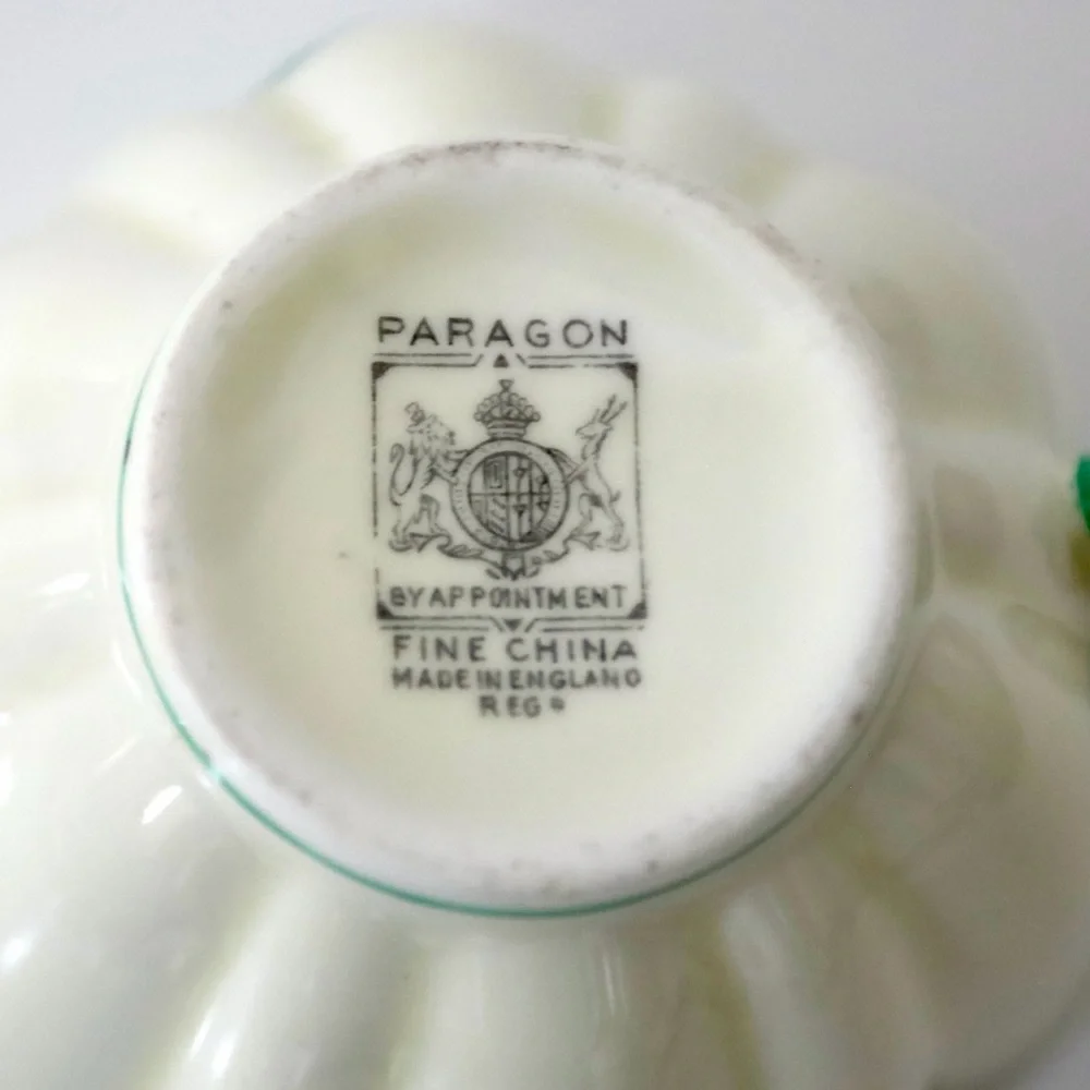 RARE 1930s Paragon Teacup & Saucer, Art Deco Vintage, Flower Shape, Green Flower